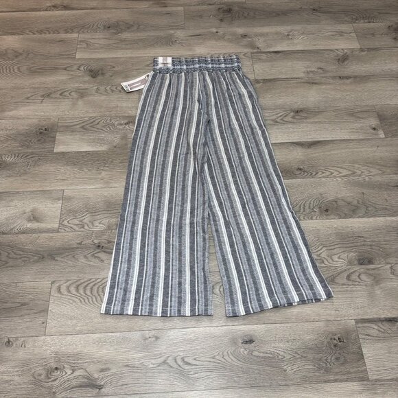 Rewash Smoked Wide Leg Pants Size L Linen Blend Pull On Striped Summer Beach - Picture 15 of 16